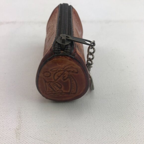 Carved Leather Butterfly Flower Keychain Coin Purse Sailboat Palm Tree Souvenir - Picture 5 of 6